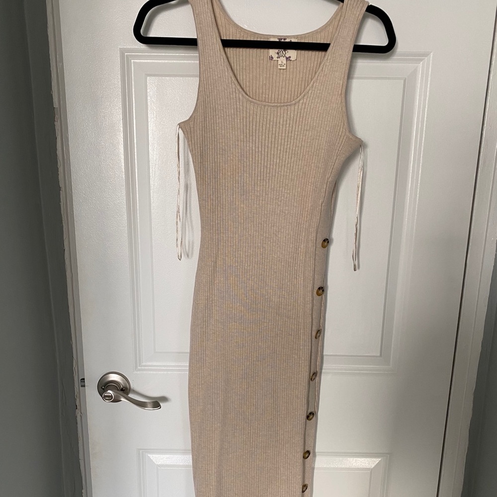 Hippie Rose Oatmeal Ribbed Dress NWOT